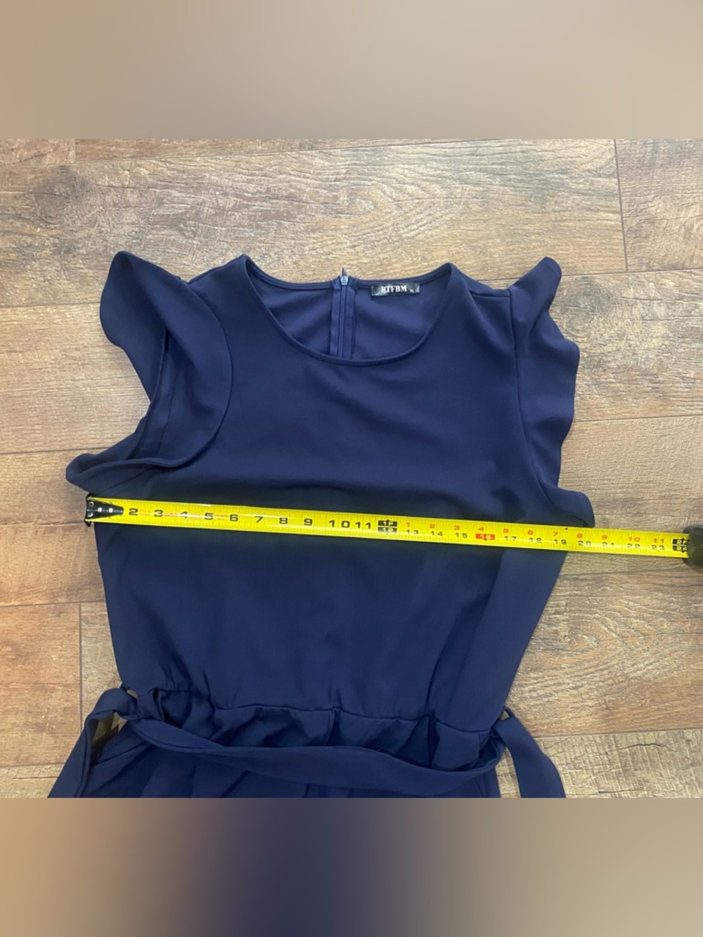 Womens Navy Wide-Leg Jumpsuit with Tie Waist - Picture 4 of 6